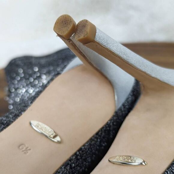 Badgley Mischka Viva Peep Toe Sock Bootie Heels Women’s Size 6.5 Black Silver - Picture 10 of 15